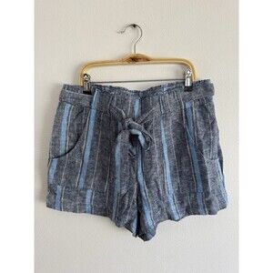 Indigo Rein Linen Blend Shorts Women Size L Blue Stripes High Waist With Pockets